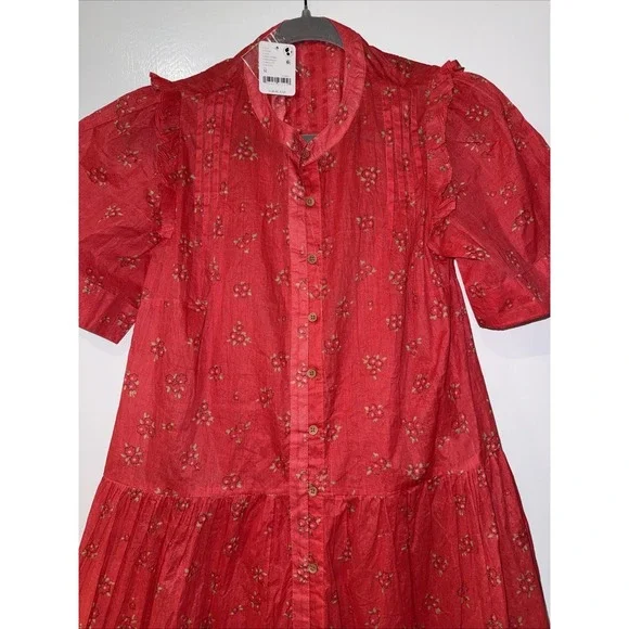 Free People Bella Mae Floral Midi Dress Womens Size M Prairie Boho  Red NWT - Picture 2 of 5